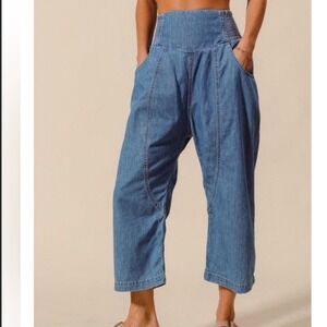 Free People Boardwalk Wide Leg Crop Pants Lt Wash Vintage Denim Small New W/ Tag